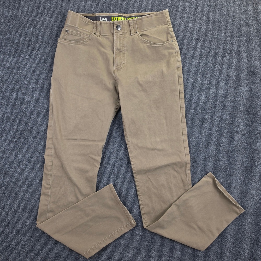 Lee Extreme Motion Straight Fit Tapered Leg Pants Men's 32x36 Khaki Tan Stretch